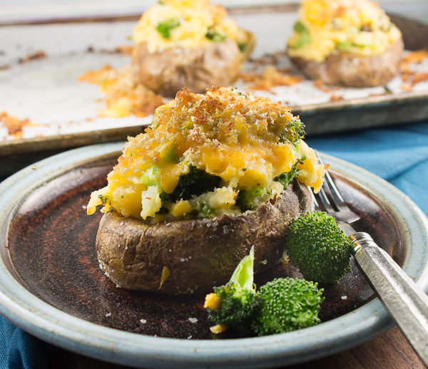 Roasted Broccoli and Cheddar Twice Baked Potatoes @ http://www.tinyredkitchen.com